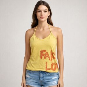 BSK Bershka Yellow Halter Tank Graphic Y2K Women’s Medium
